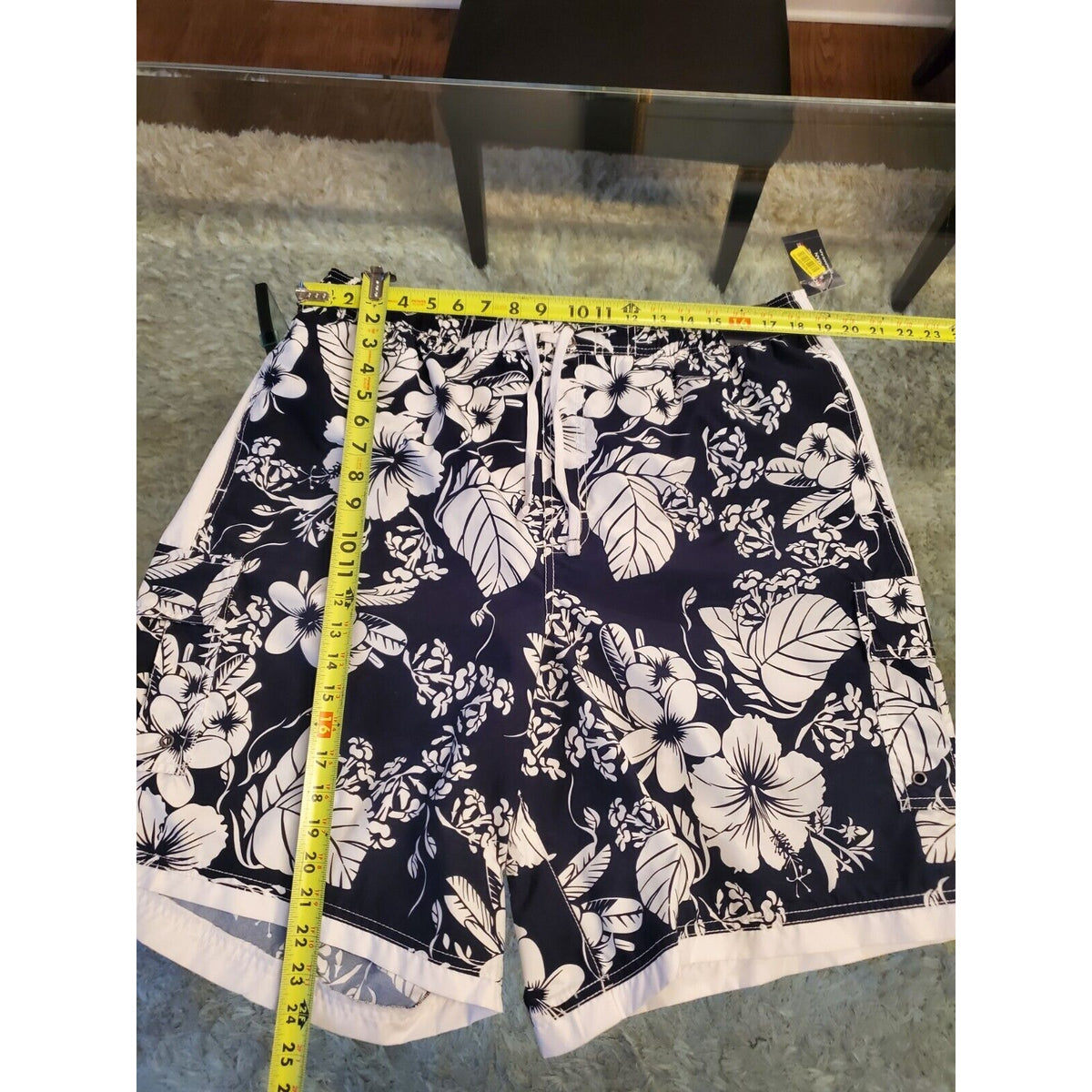 Roundtree & Yorke Men's Blue Floral Cotton Pull On Stretch Swimwear Shorts 1XB