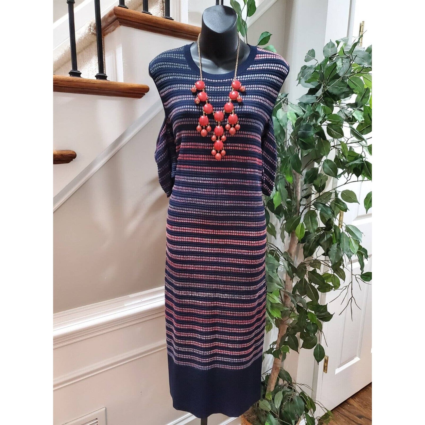 Rachel Roy Cold Shoulder Polyester Round Neck Midi Length Dress 1X