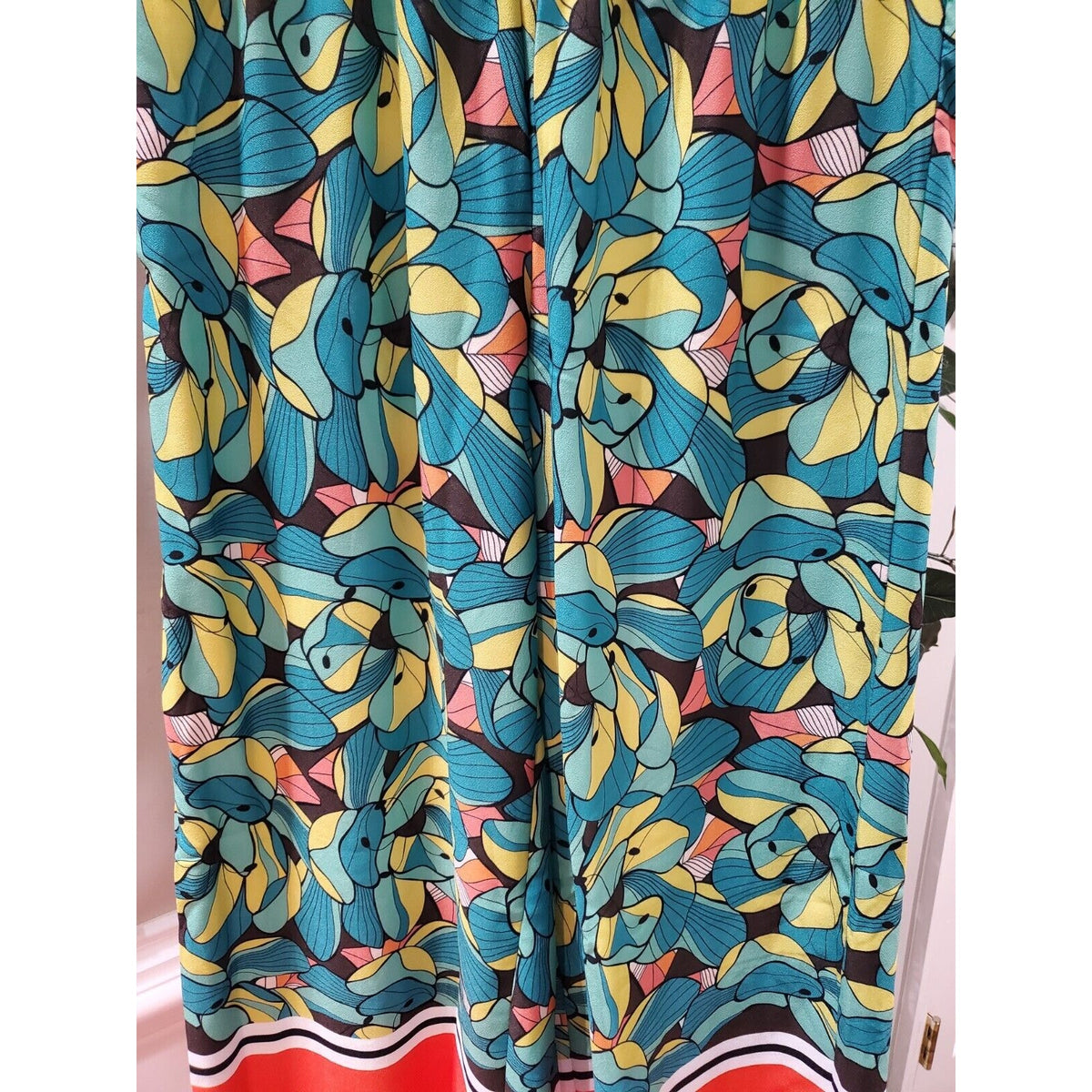 Ashro Multicolor Floral Polyester Elastic Waist Wide Leg Trousers Pant Large