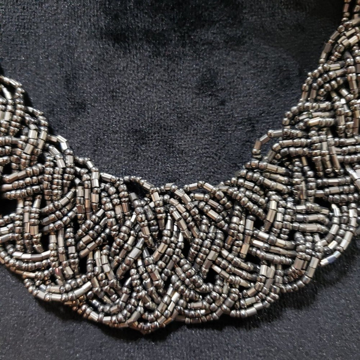 Women's Fashion Multi-Layer Silver Tone Chini Beads Braided Collar Necklace