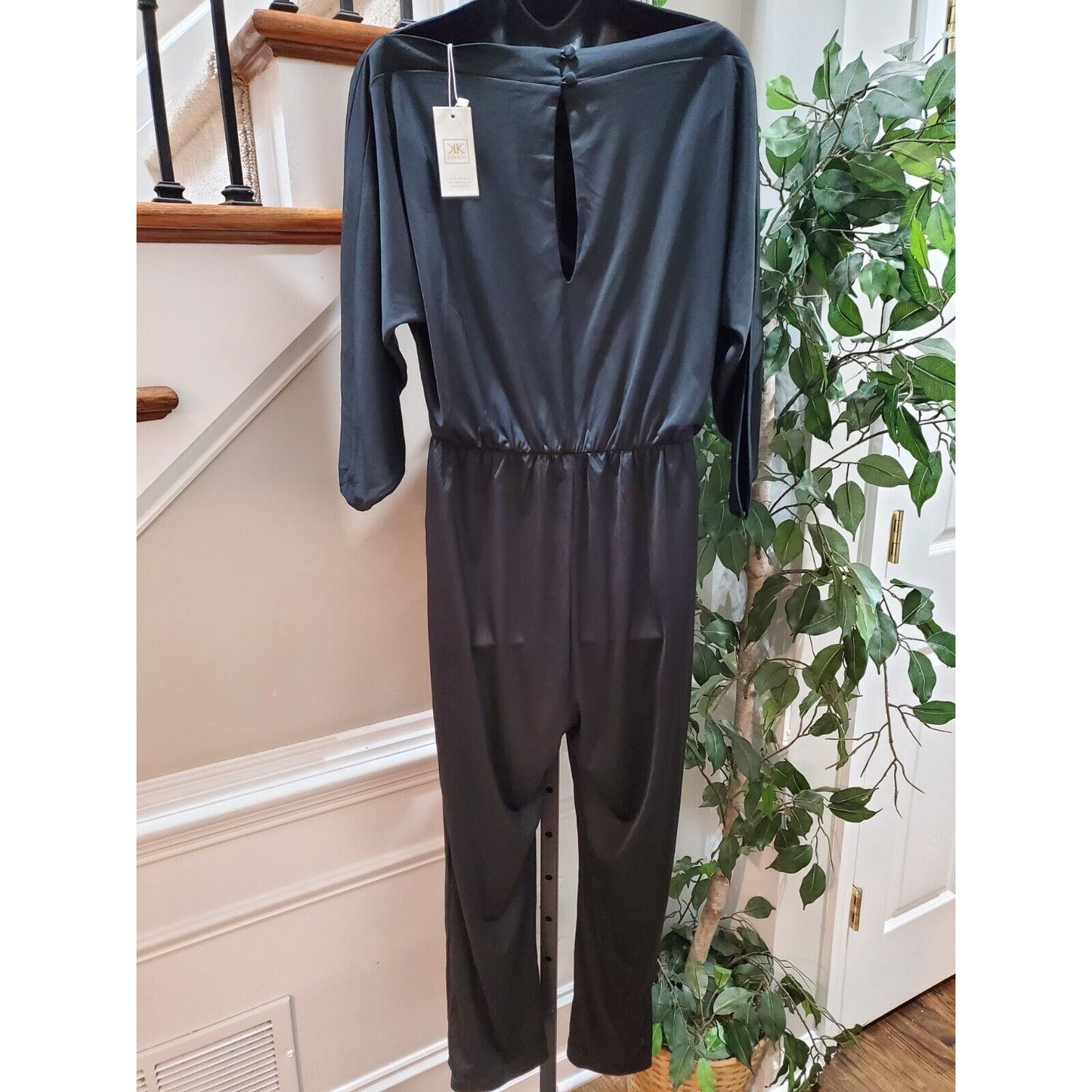 Koh Koh Women's Black Polyester Boat Neck 3/4 Sleeve Casual Jumpsuit Size L