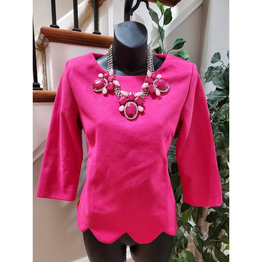 Dowisi Women's Pink Solid Long Sleeve Round Neck Pullover Top Size Medium