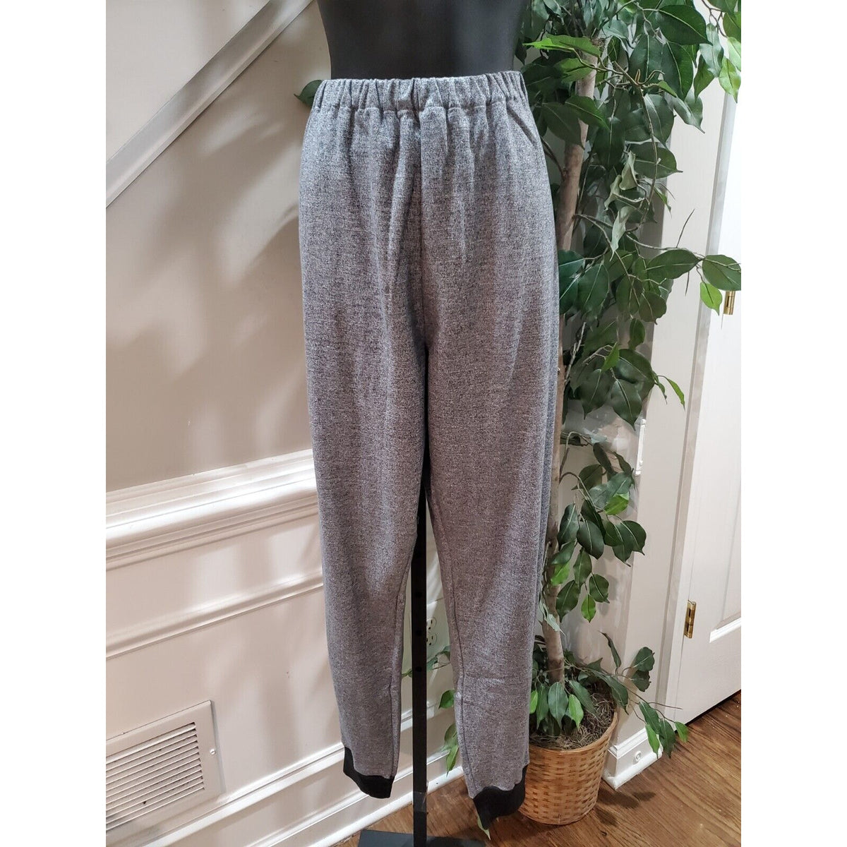 Royal Silk Womens Gray Single Breasted Top & Drawstring Trousers 2 Pcs Set Large