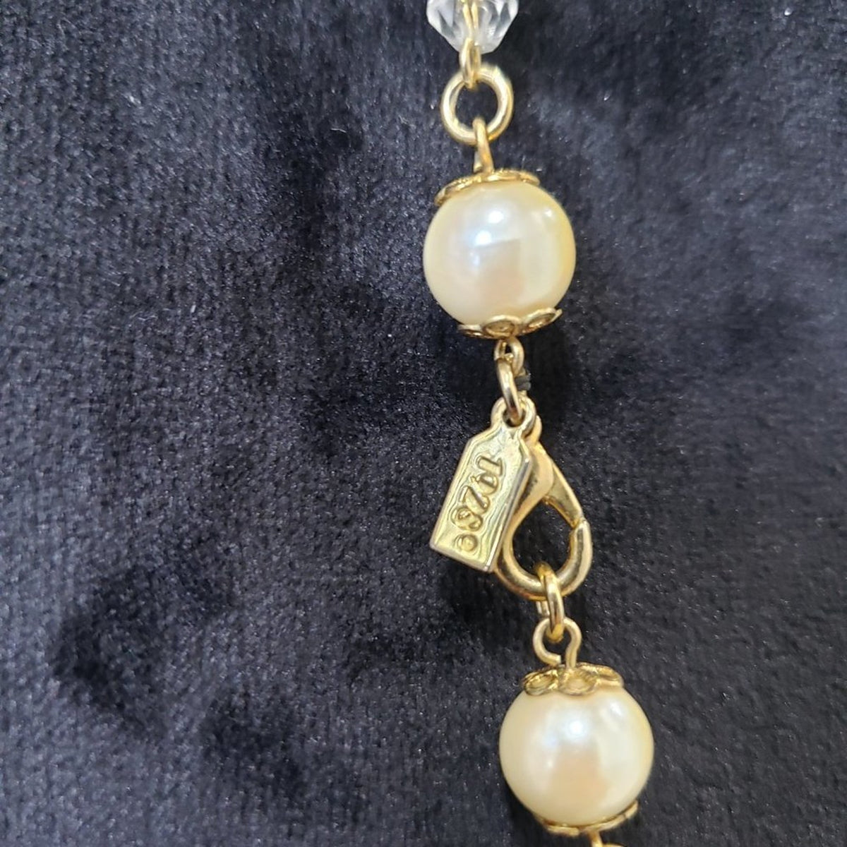 1928 Womens Fashion Clear Crystals Faux Pearl Beaded Long Necklace with Lobster