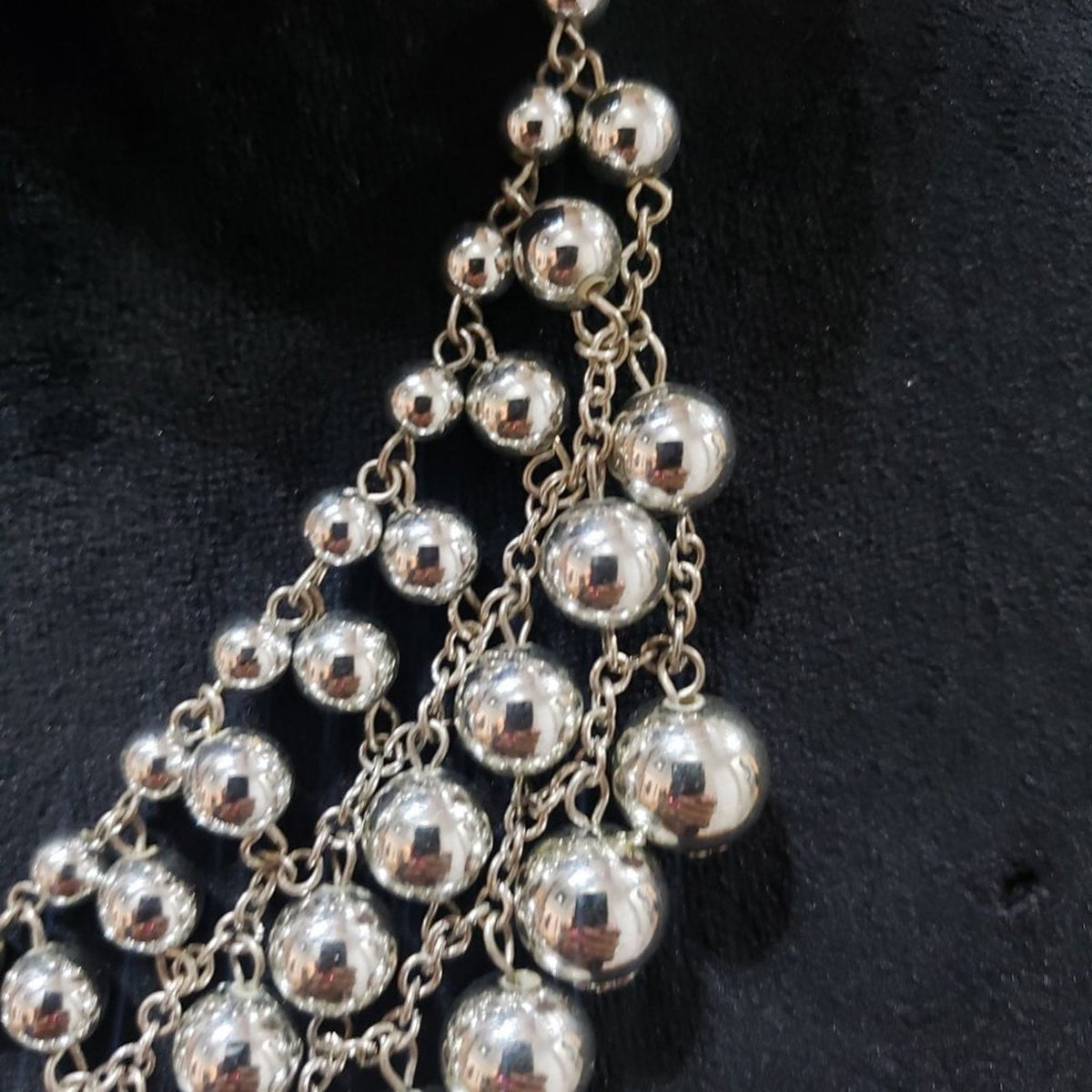 Chico's Womens Fashion Elegant Silver Tone Round Beads Bib Necklace with Lobster