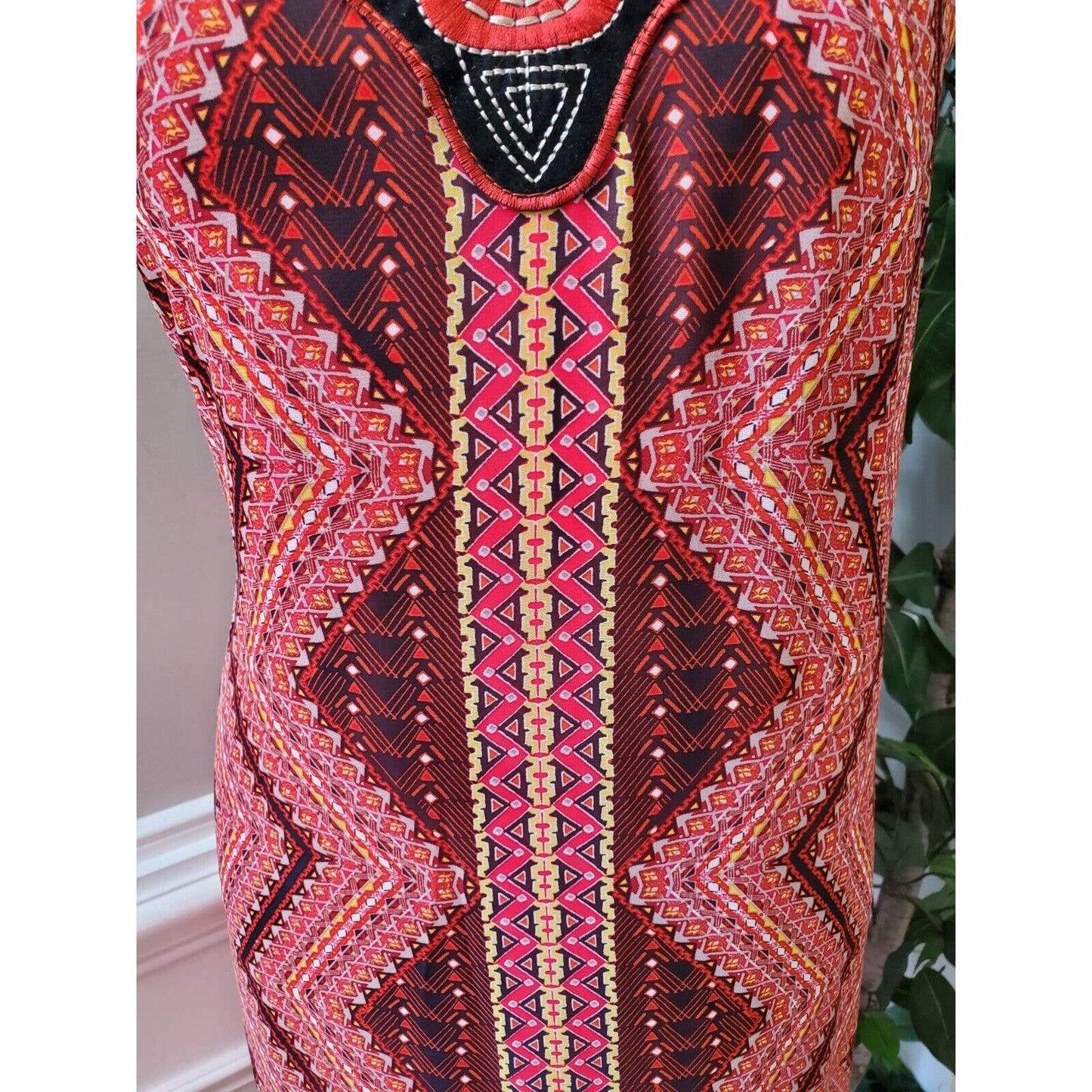 Madison Leigh Women's Multicolor Polyester V-Neck Sleeveless Knee Length Dress 6