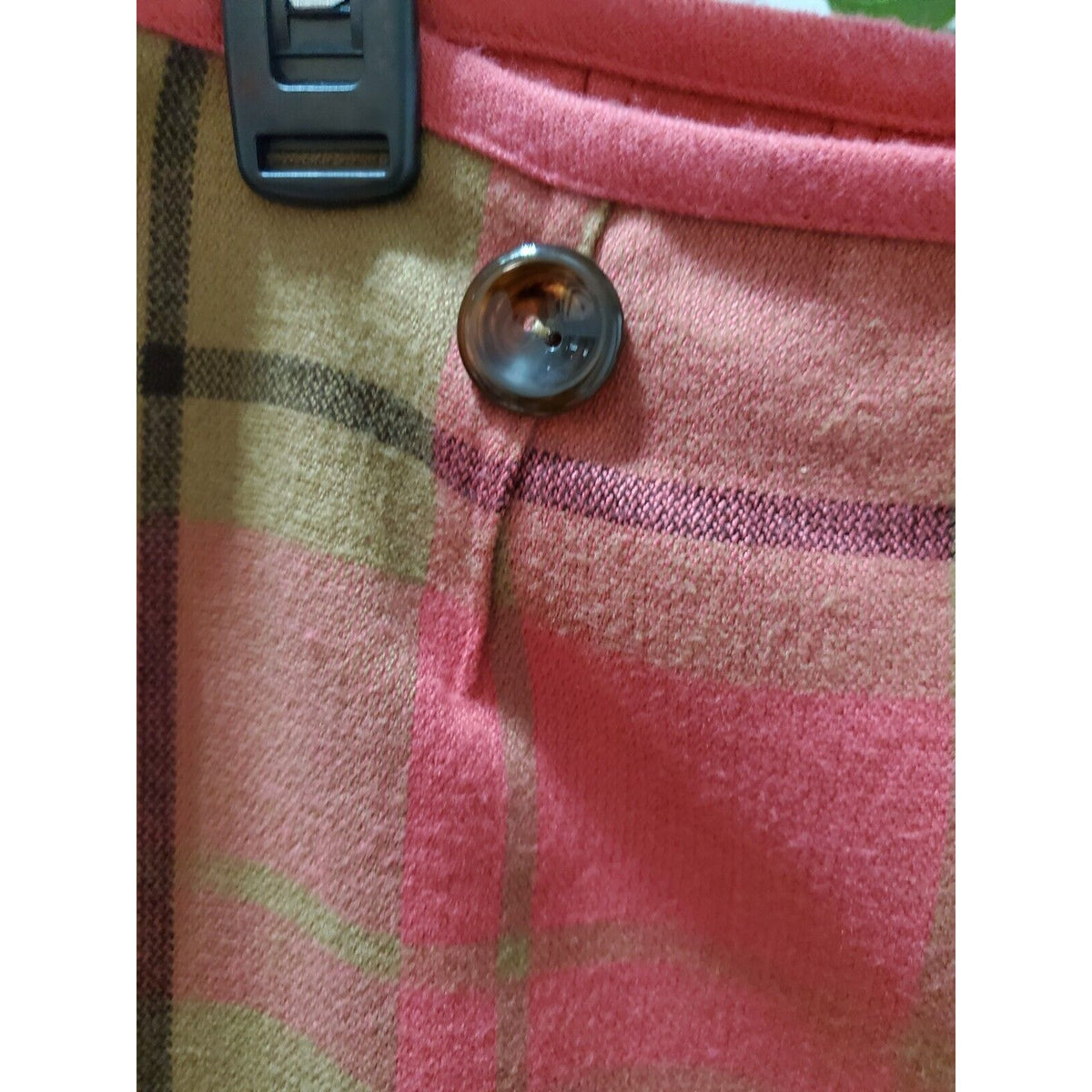 Evan Picone Vintage Pink Plaid Polyester Blend Casual Button Front Skirt Size 12