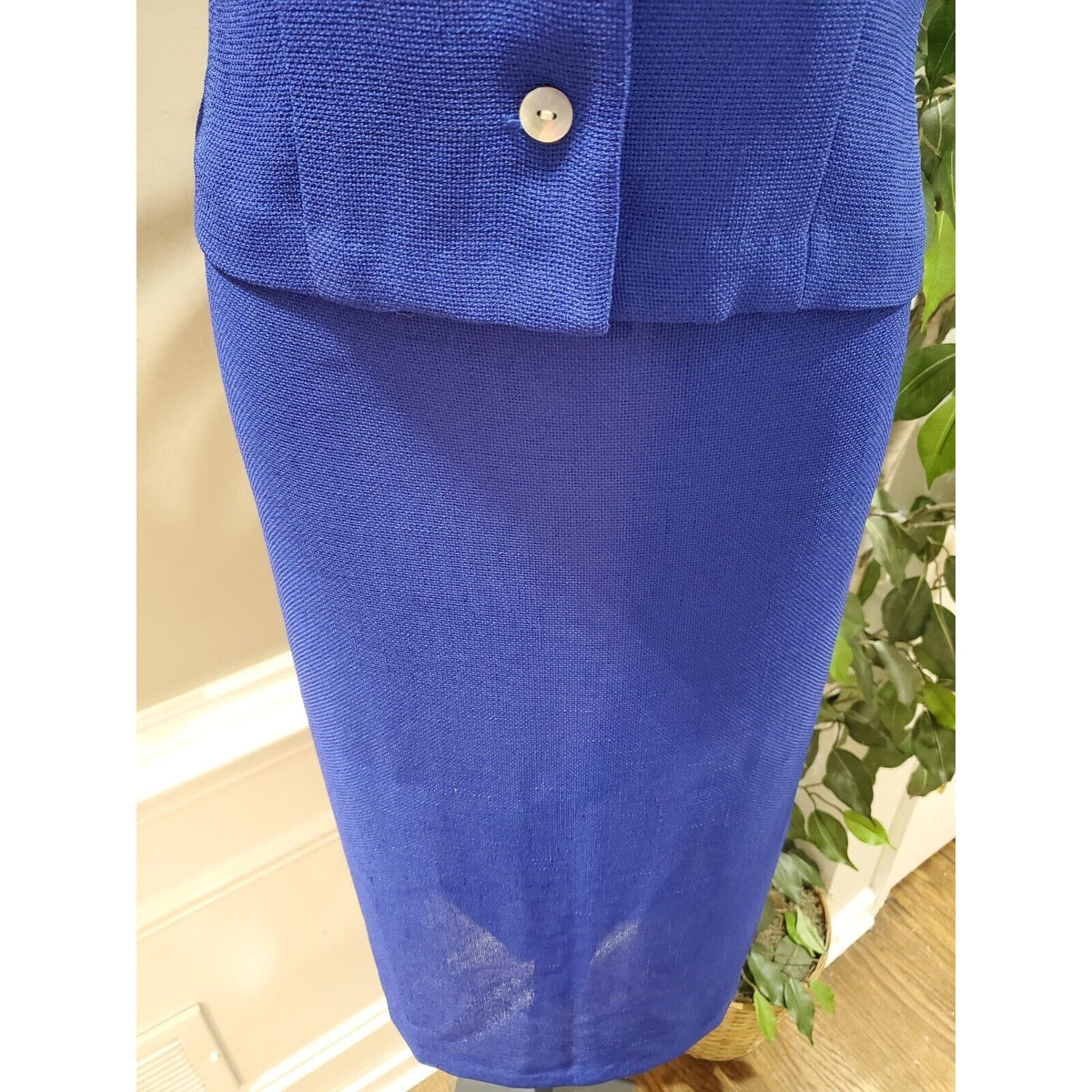 Miss Dorby Women Blue Solid Short Sleeve Jacket & Knee Length Dress 2 Pcs Suit M
