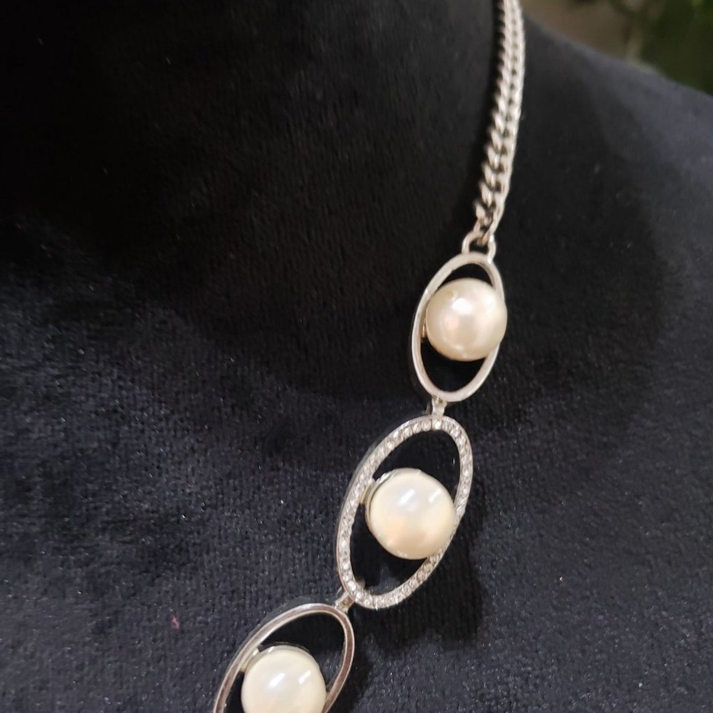 Womens Faux Honora Silver Cultured Pearl & Oval Link Necklace  Lobster Clasp