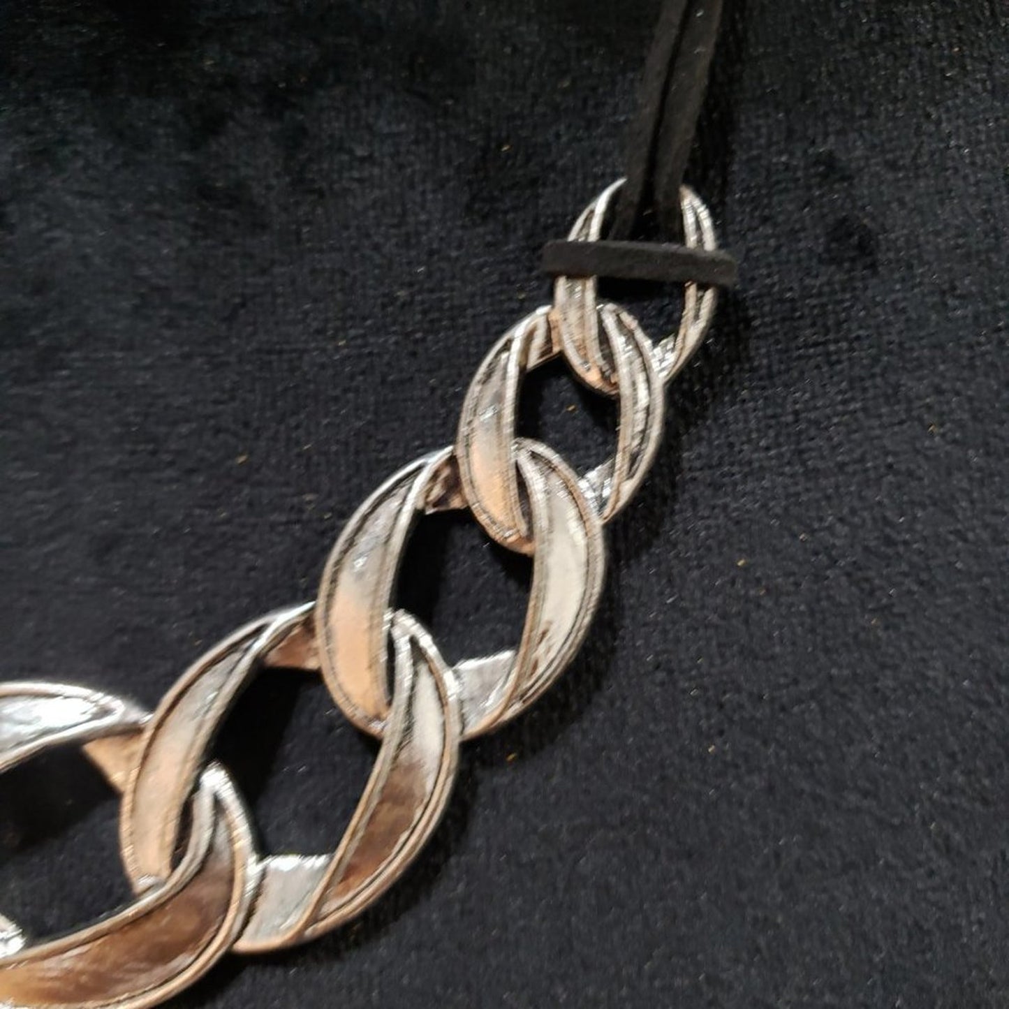 Womens Fashions Black Suede & Silver Bar Collar Necklace with Lobster Clasp
