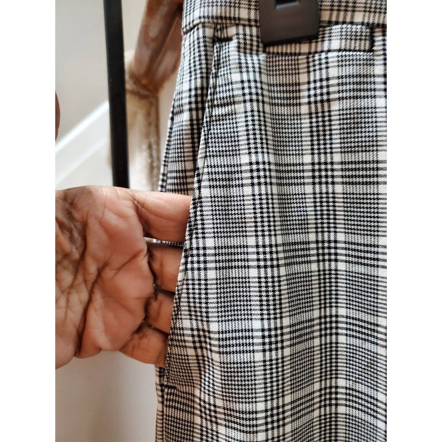 Zara Women's Gray Check Polyester Mid Rise Skinny Legs Casual Dress Pant Size 29