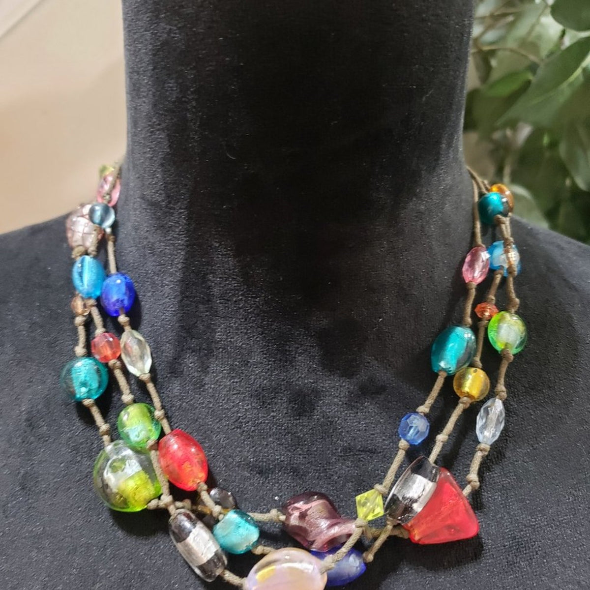 Womens Fashion Triple Strand Multicolor Rhinestones Beaded Charm Necklace