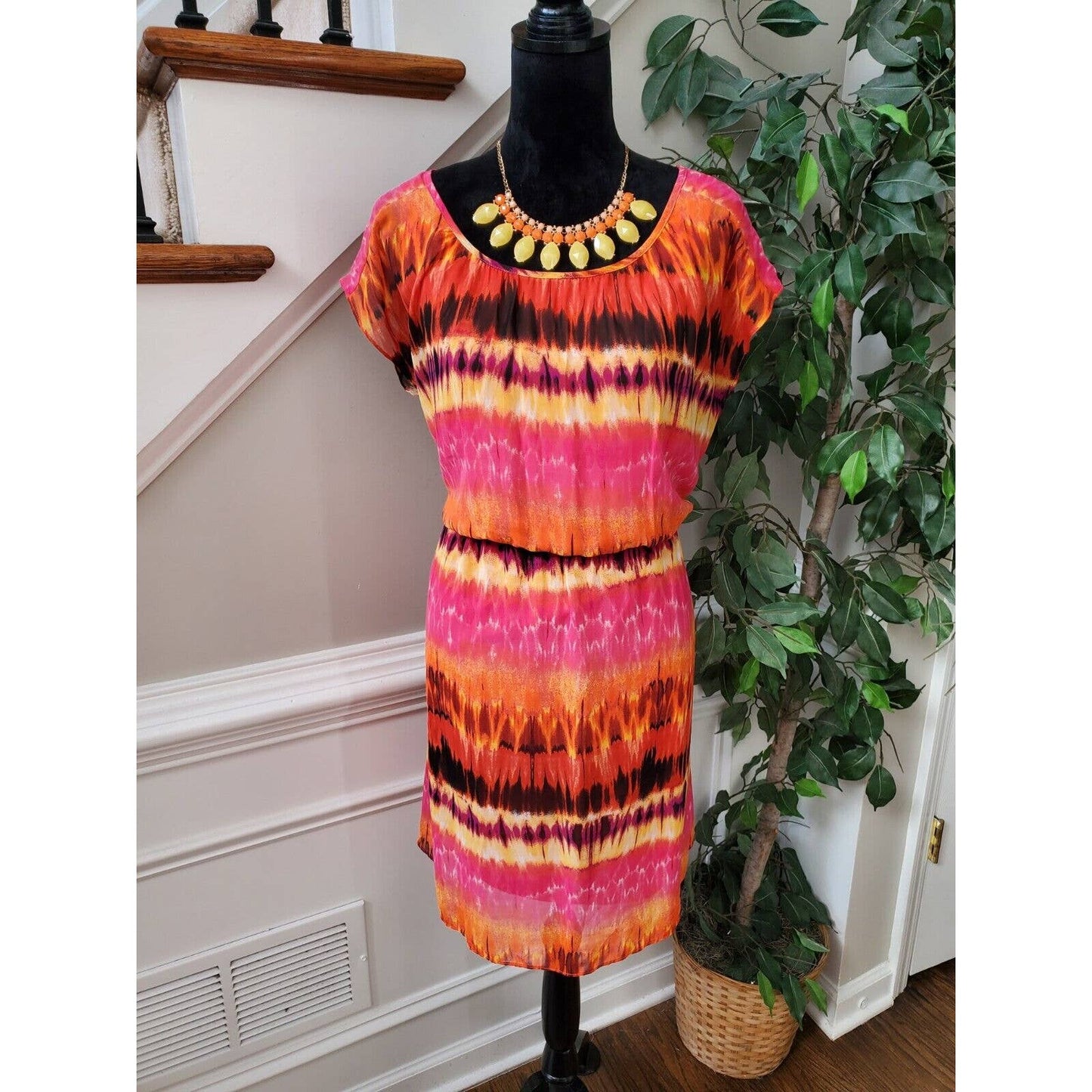 AGB Women Multicolor Polyester Round Neck Sleeveless Knee Length Dress Size 12