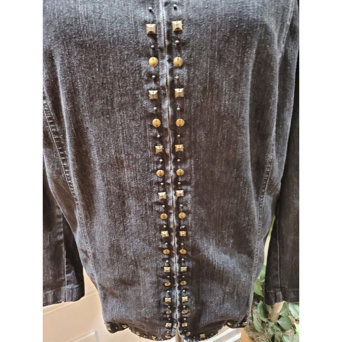 Alfred Dunner Women Gray Denim Ramie Long Sleeve Full Zip Casual Jacket Size 16W