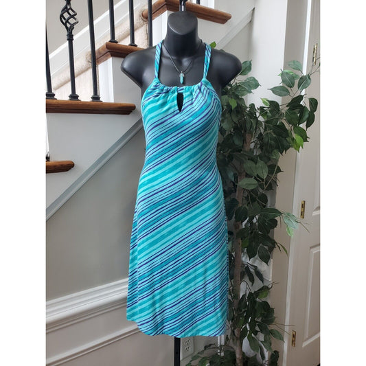 DAKINI Womens Blue Striped Polyester Sleeveless Square Neck Knee Length Dress XS