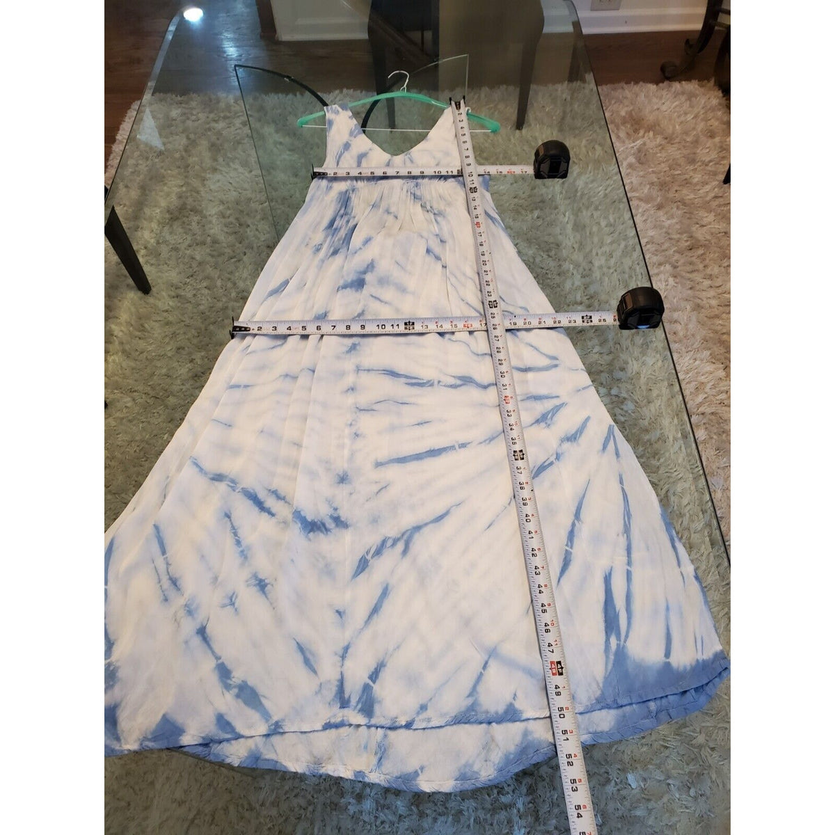 Raviya Womens White Blue Tie Dye 100% Rayon V Neck Sleeveless Maxi Dress Small