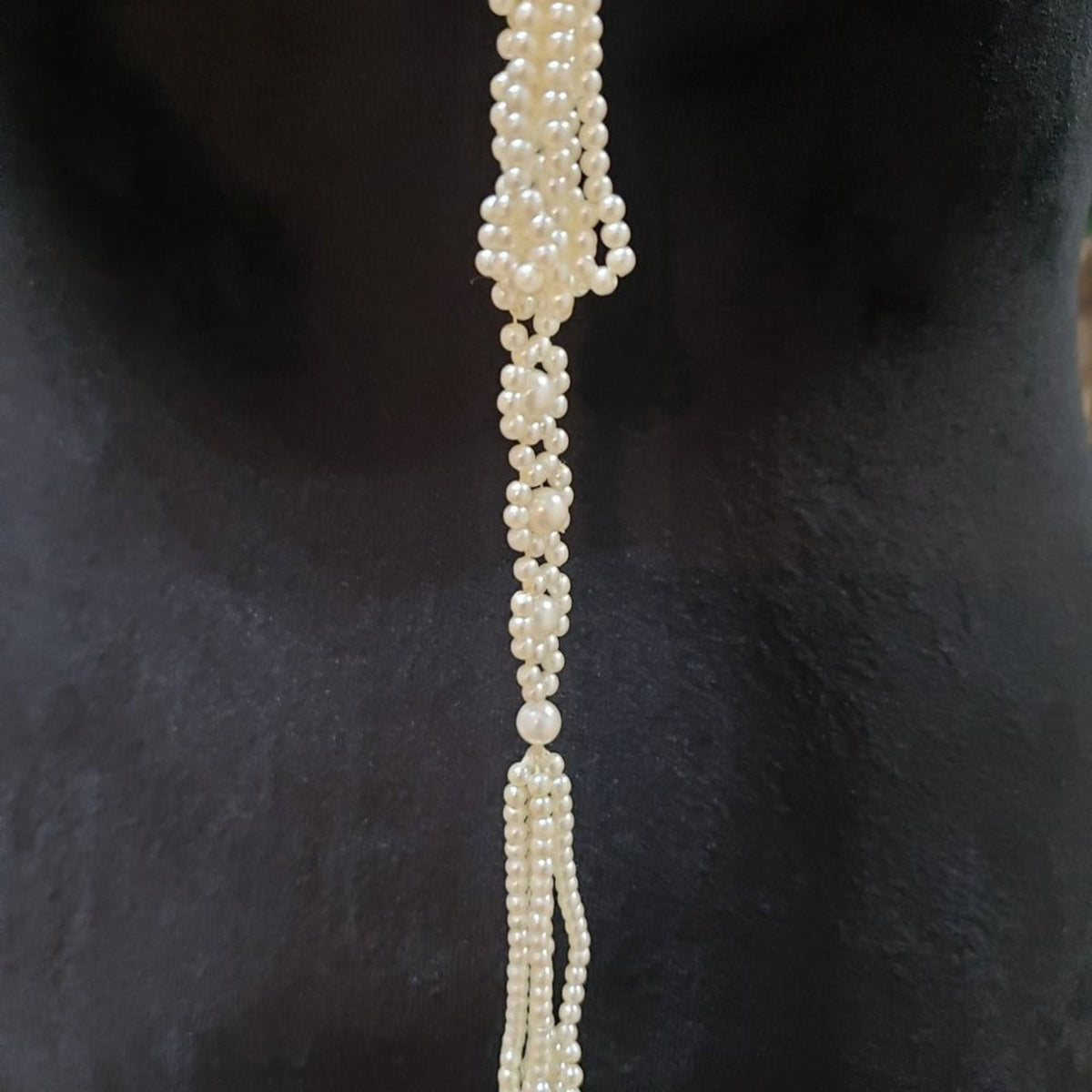 Women's White Multi Strands Pearls Beads Tassel Fringe Necklace