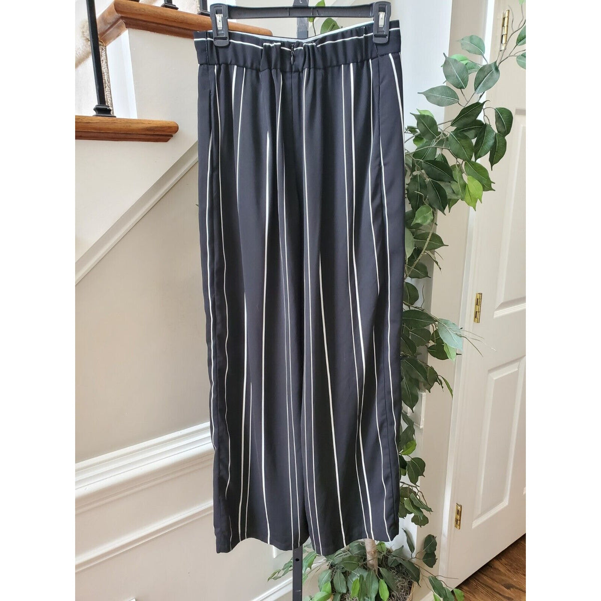 Coco Bianco Womens Black White Striped 100% Polyester Back Zipper Pants Small