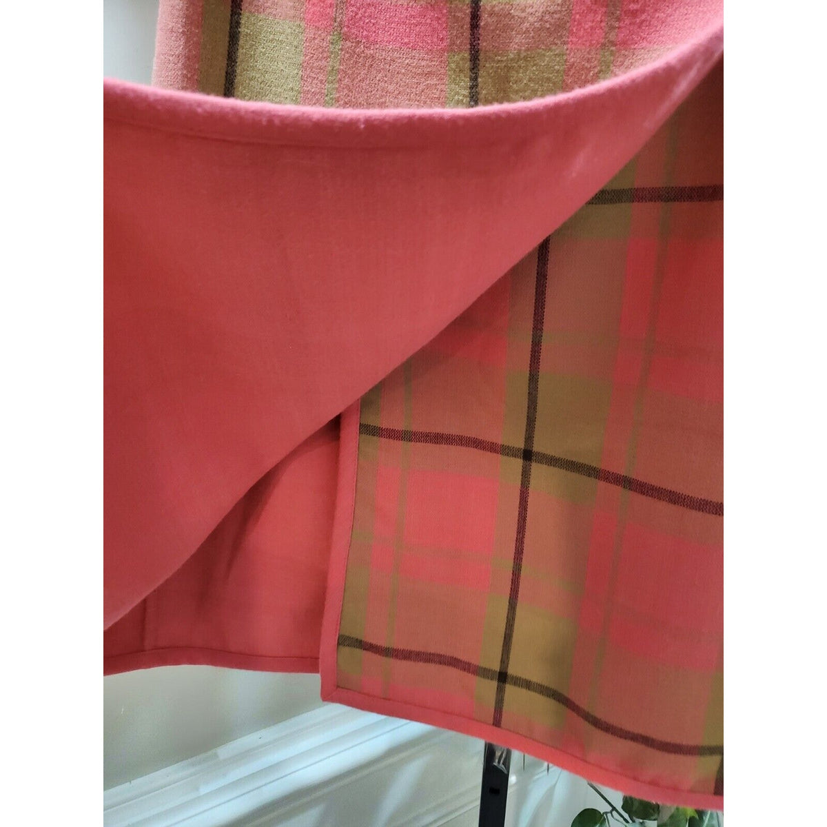 Evan Picone Vintage Pink Plaid Polyester Blend Casual Button Front Skirt Size 12