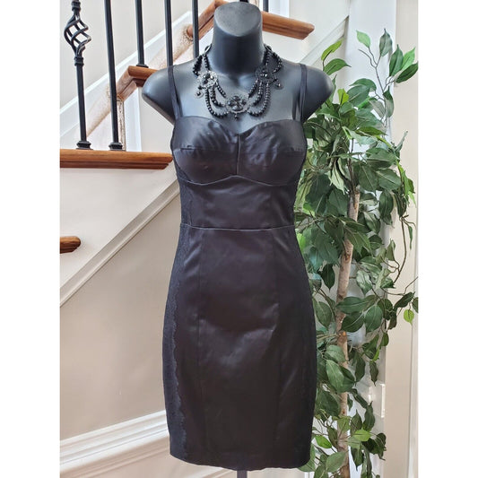 Guess Women's Black Cotton Sweetheart Neck Sleeveless Knee Length Dress Size 3