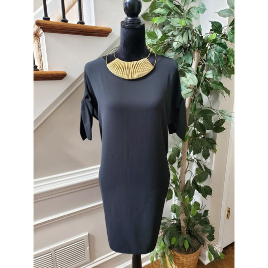Bar III Womens Black 100% Polyester Round Neck Sleeveless Knee Length Dress M