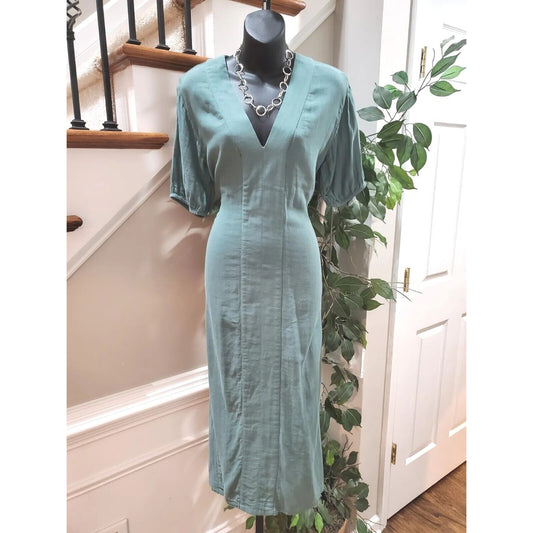 Lake Womens Green 100% Cotton V Neck Casual Short Sleeve Long Maxi Dress Small