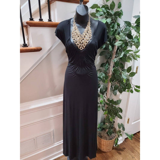 Caite Women's Black Polyester Sweetheart Neck Sleeveless Maxi Dress Size Medium