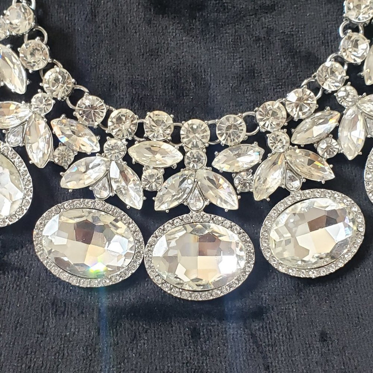 Women's Clear Rhinestone Choker Collar Silver Tone Statement Necklace