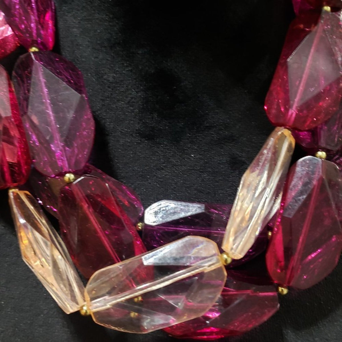 Womens Large Triple Strand Light Pink & Purple Statement Necklace