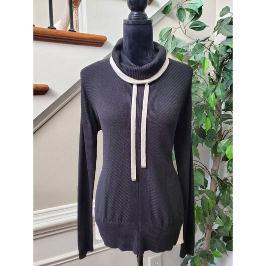 Zuda Women Black Viscose Turtle Neck Long Sleeve Pullover Knit Sweater Size 2XS