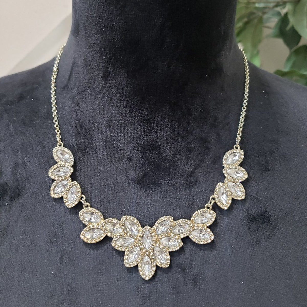 C Women's Gold Tone Clear Teardrop Rhinestones Princess Necklace