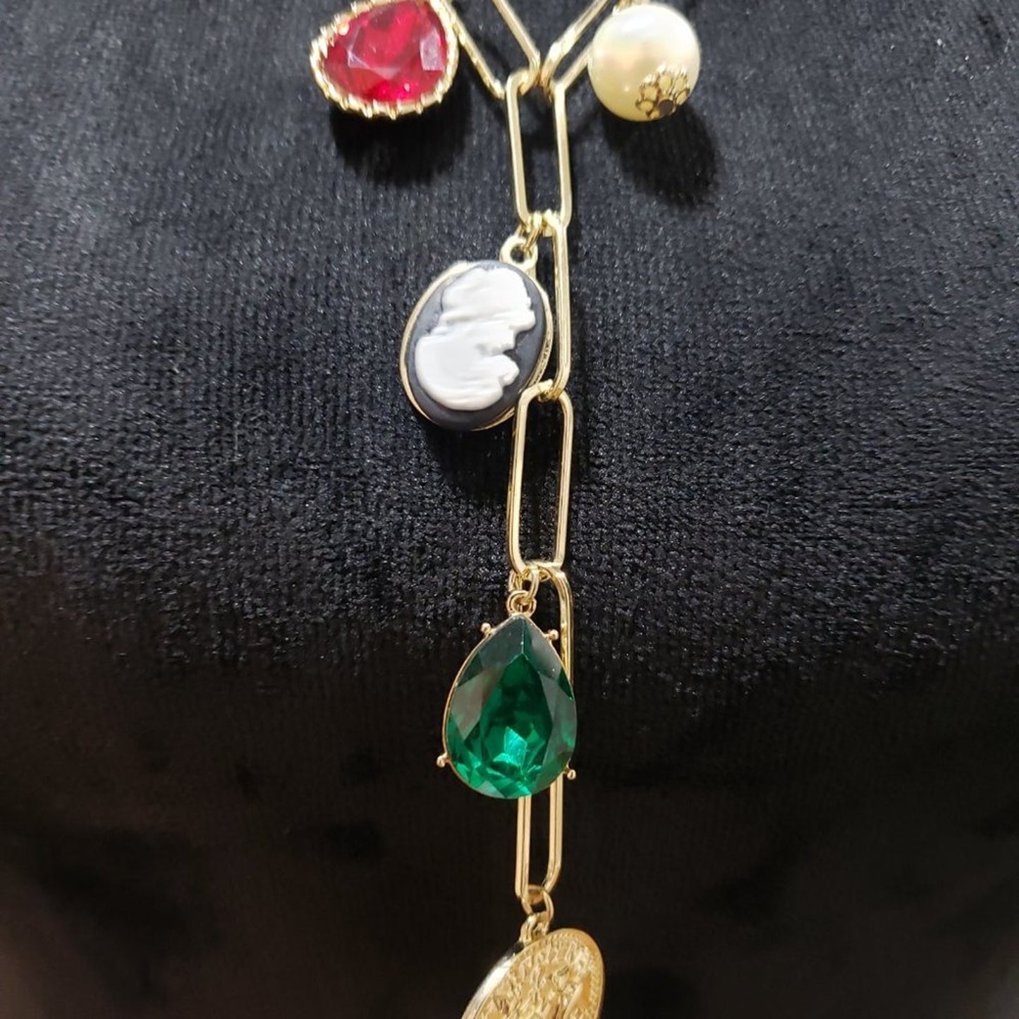 Women's Daisy Fuentes Gold Tone Rose Pink Charms Statement Necklace