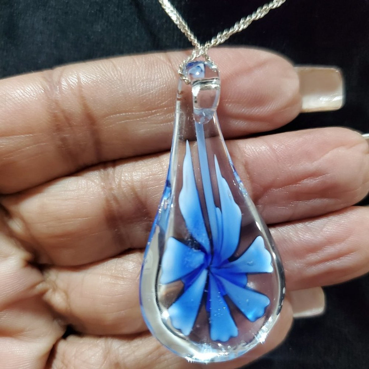 Womens Bermuda Blue Crystal Water Drop Jewelry Necklace