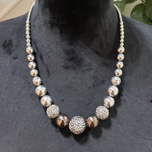 Chico's Gold & Silver Round Beaded Single Strand Chunky Statement Necklace
