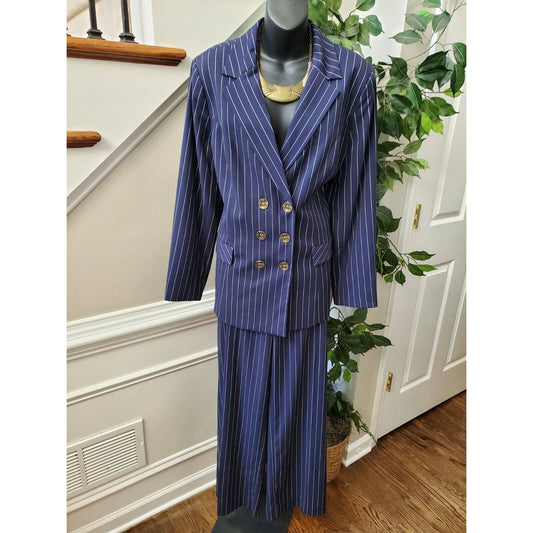 Midnight Velvet Women Blue Polyester Double Breasted Blazer & Pant 2 Pcs Suit 14