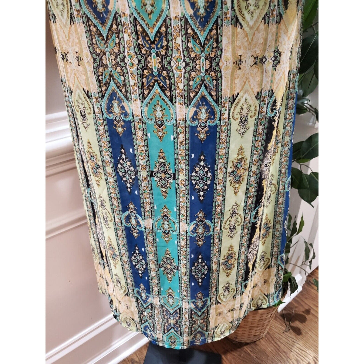Women's Multicolor Polyester Round Neck Long Sleeve Casual Sheer Maxi Dress XS