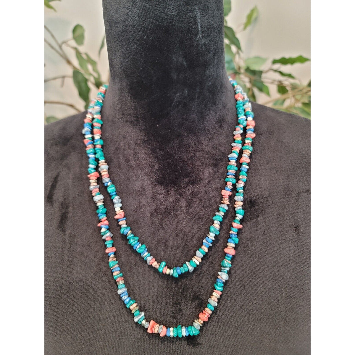Womens Fashion Double Strand Multicolor Gemstone Necklace Beads Jewelry