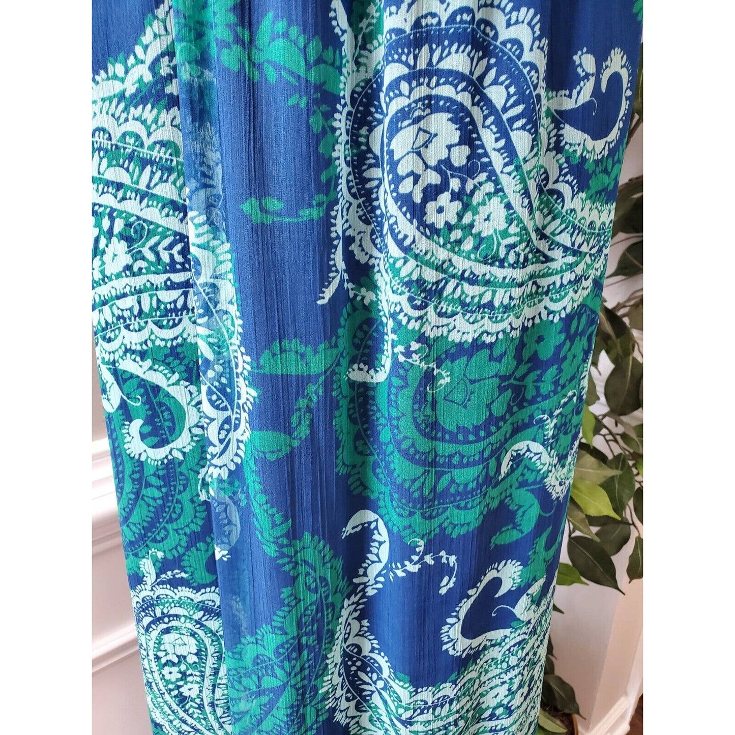 Old Navy Women's Blue & Green Polyester Off The Shoulder Long Maxi Dress Size S
