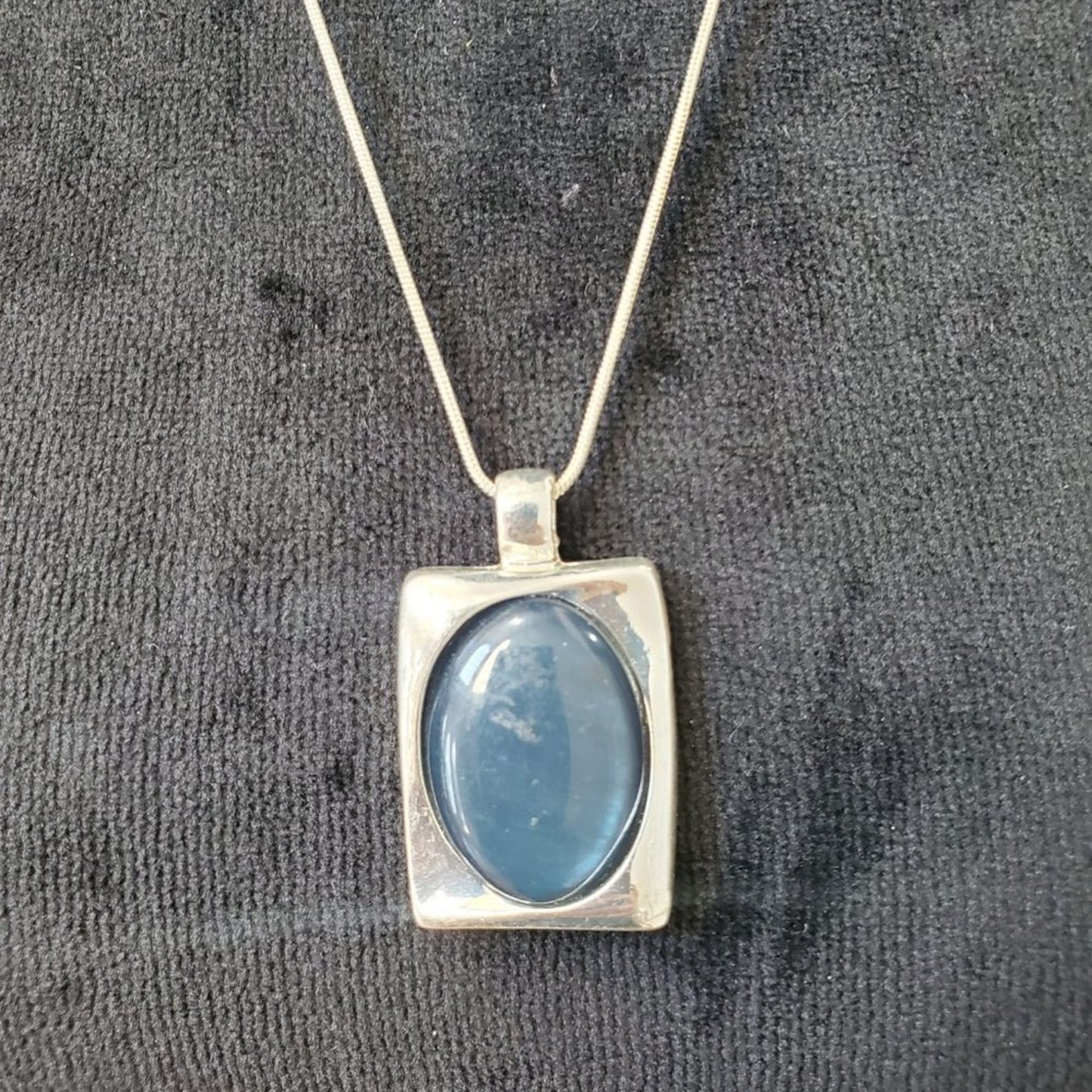 Womens Sky Blue Fiber Optic Stone with Lobster Clasp Pendant Necklace