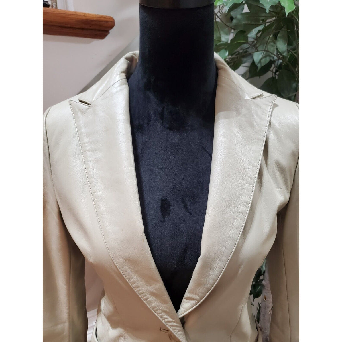 VTG First Avenue Beige Single Breasted One Button Leather Blazer Jacket Medium