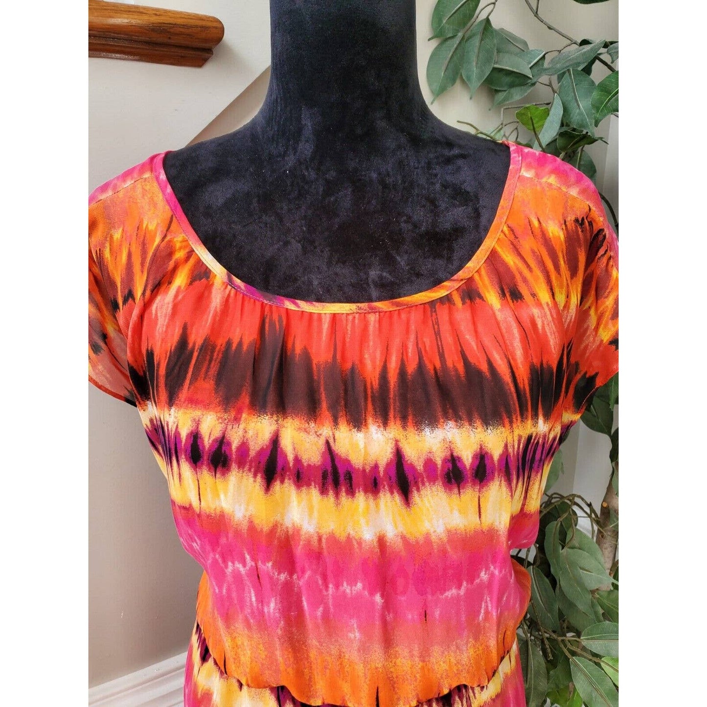 AGB Women Multicolor Polyester Round Neck Sleeveless Knee Length Dress Size 12