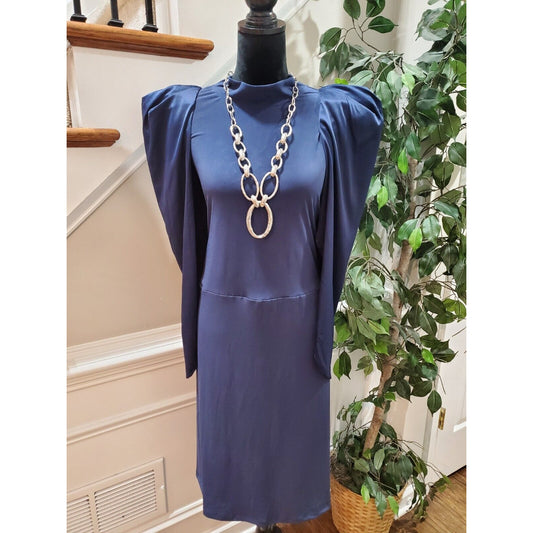 Eloquii Women Blue Polyester Round Neck Long Sleeve Casual Knee Length Dress 2X