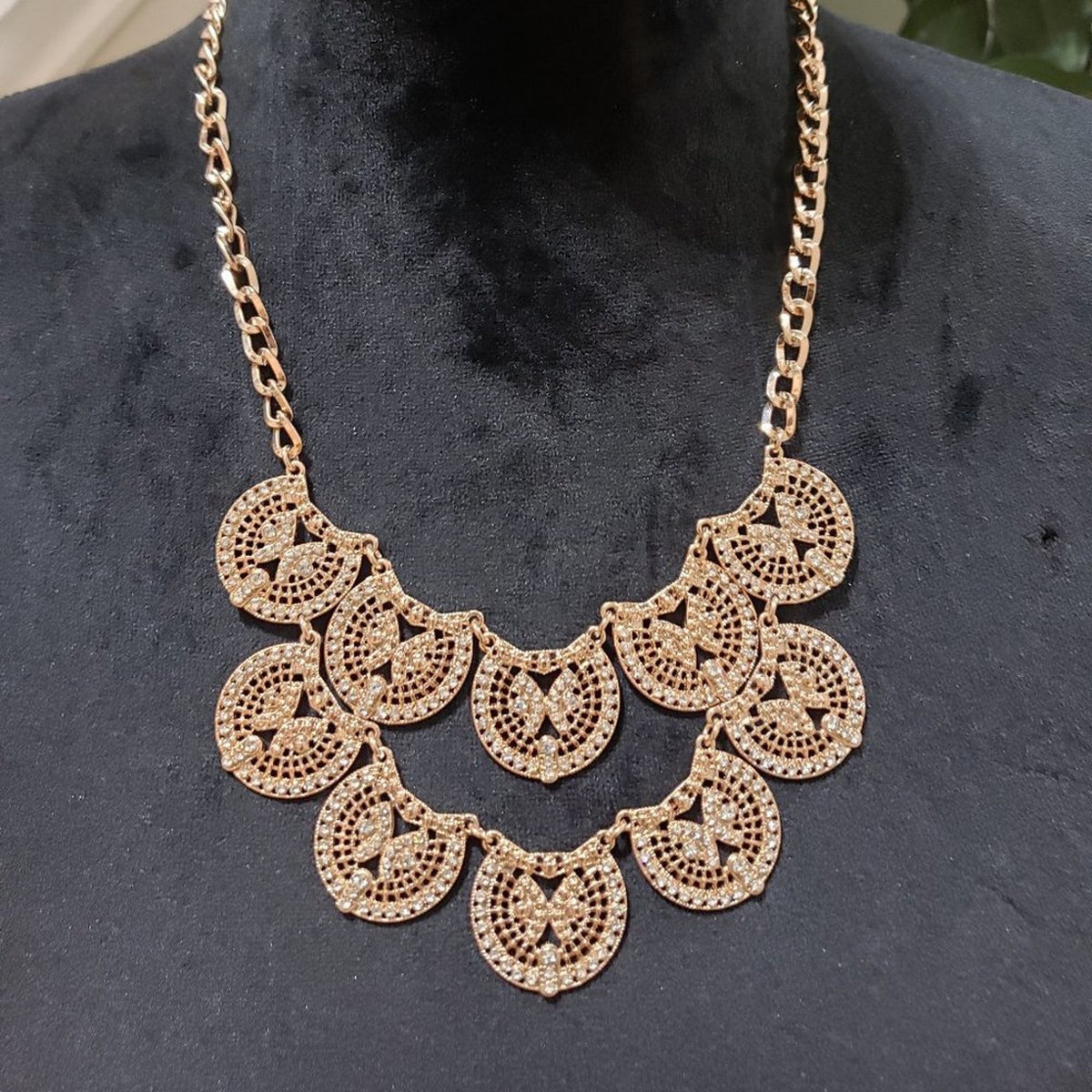 INC Women's Gold Tone Rhinestone Statement Dangle Bib Necklace