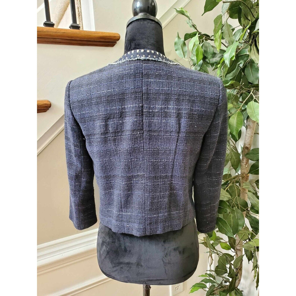 Ann Taylor Loft Women's Blue Cotton Long Sleeve Casual Crome Studded Blazer 4