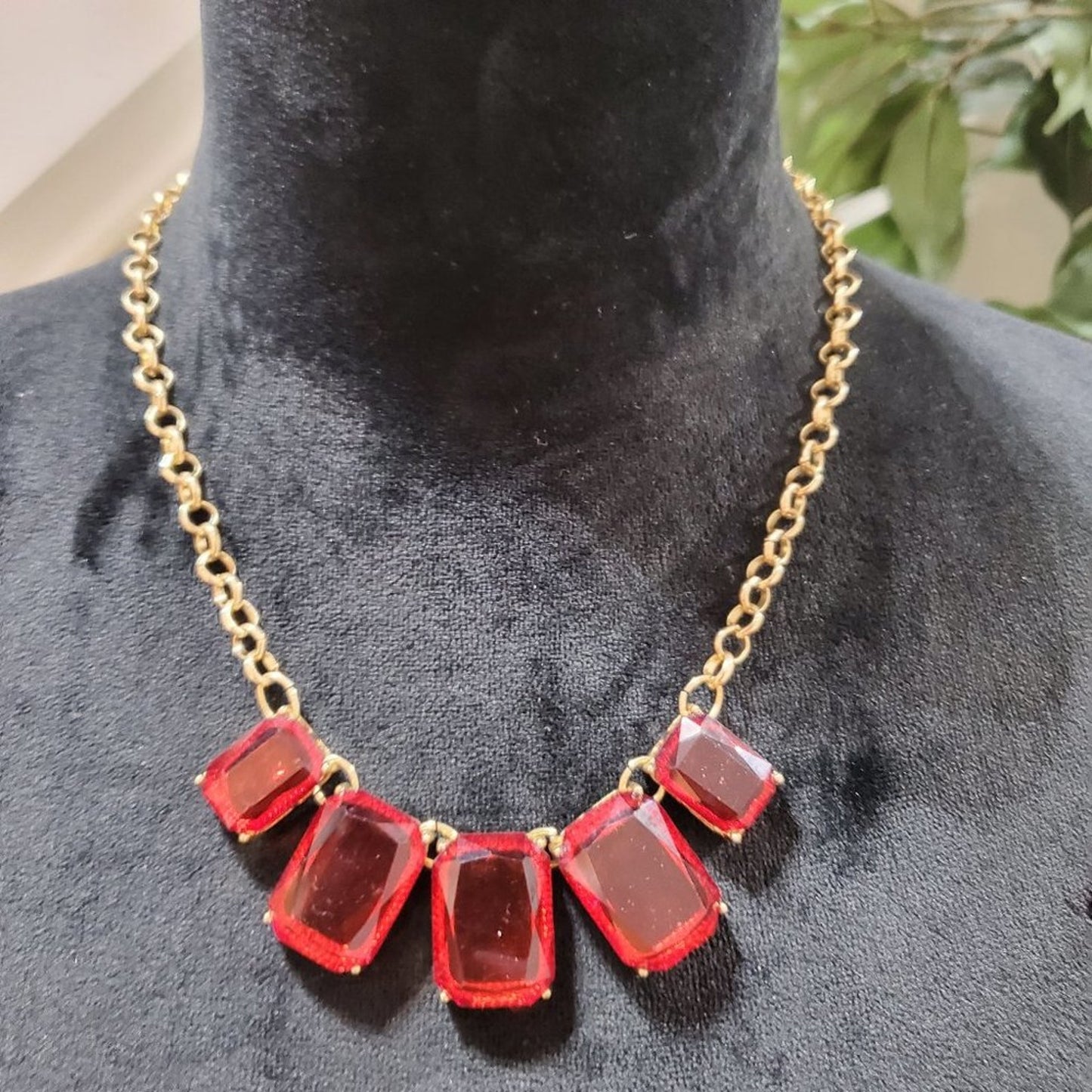 Womens Gold Plated Stylish Red Stone Studded Fashion Jewelry Necklace