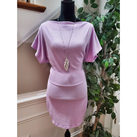 Fashion Nova Women's Purple Polyester Boat Neck Short Sleeve Knee Length Dress M