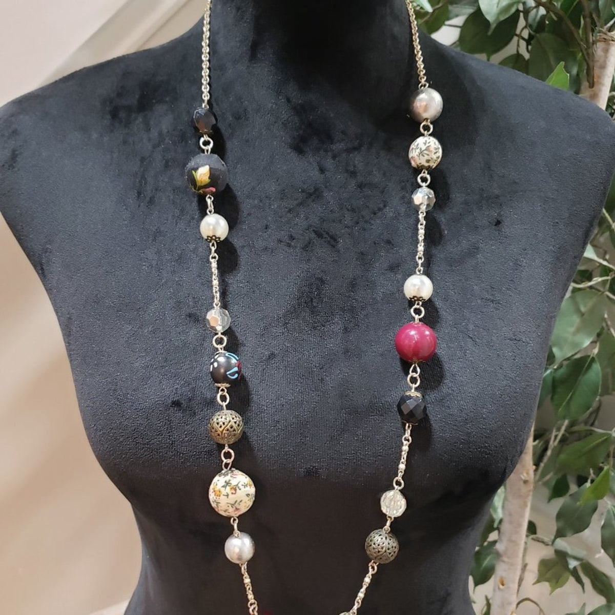 Womens Colorful Round Beaded Chain Long Fashion Jewelry Necklaces