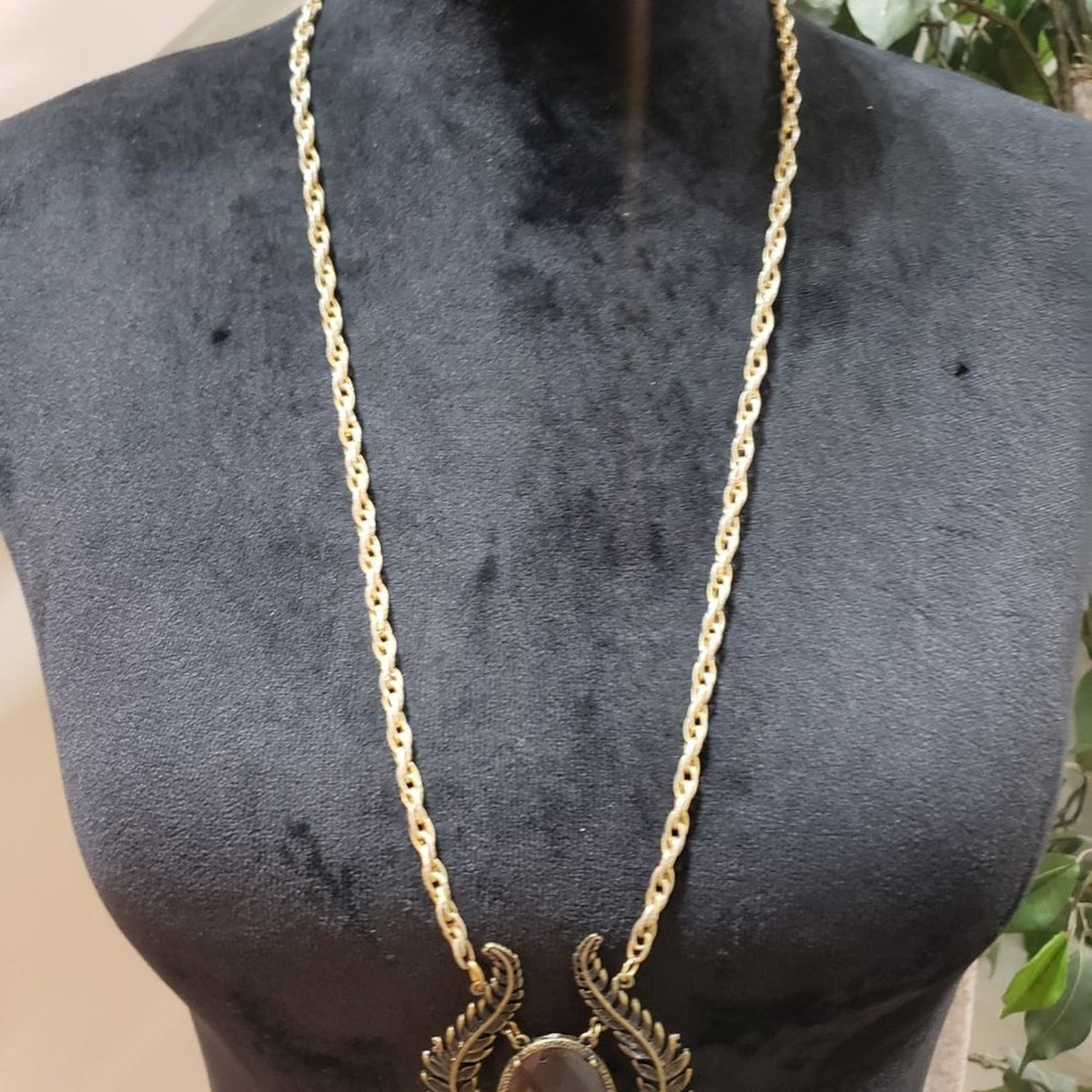 Womens Fashion Brown Gemstone Teardrop Pendant Necklace with Lobster Clasp