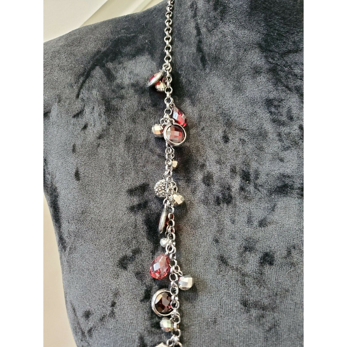 Women's Dark Red Stone with Silver Chain Necklace