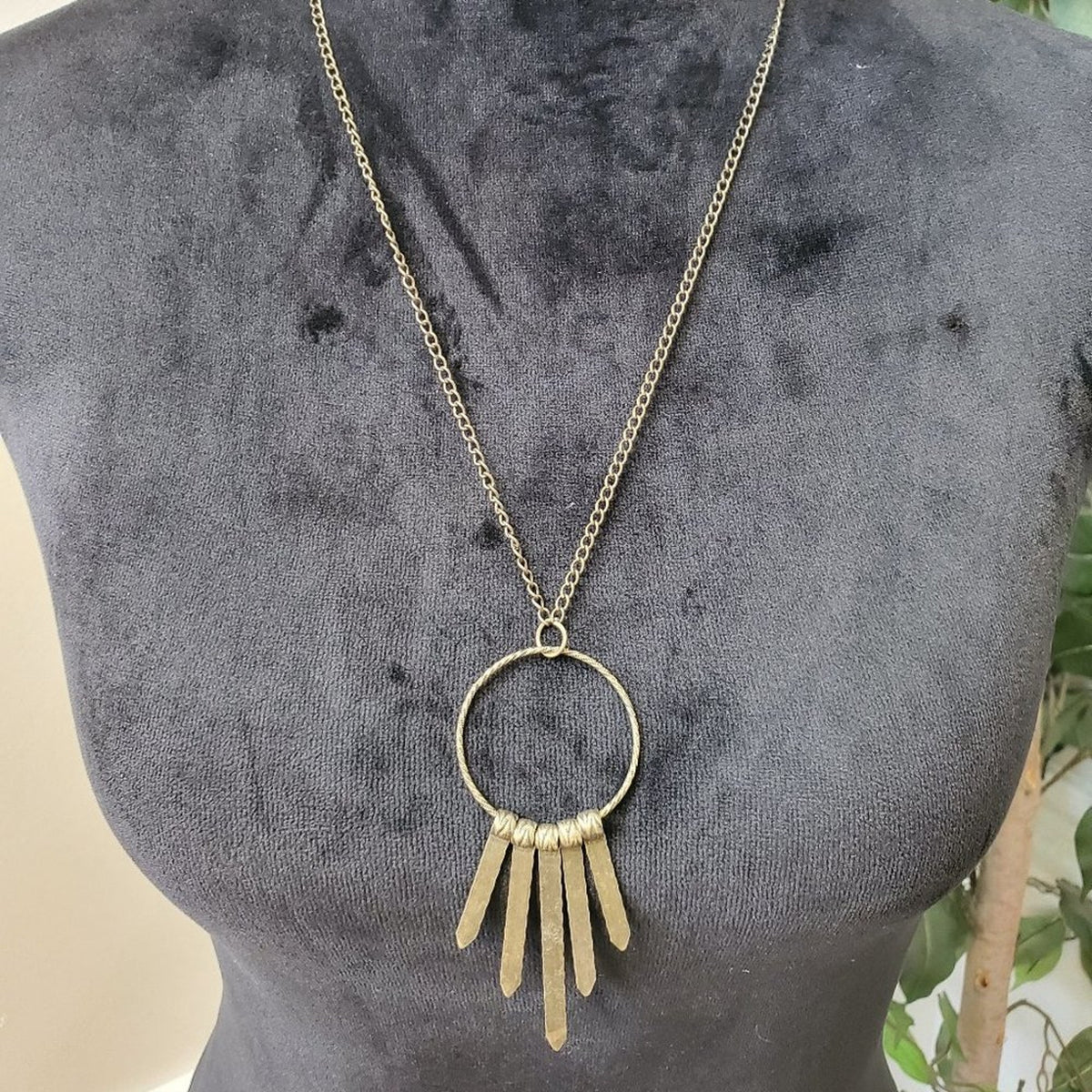 Womens Gold Tone Hammered Tassel Pendant Necklace